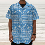 Winter Ski Knitting Pattern Print Textured Short Sleeve Shirt