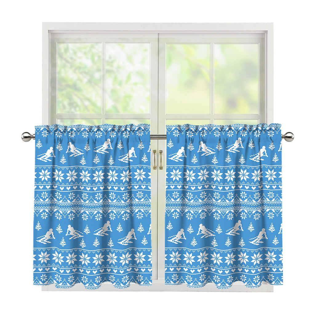 Winter Ski Knitting Pattern Print Tier Curtains