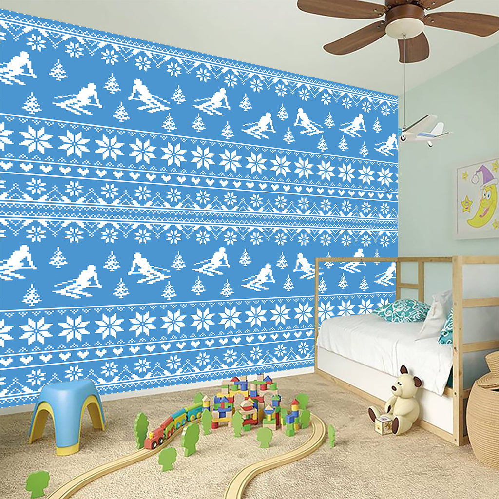 Winter Ski Knitting Pattern Print Wall Sticker