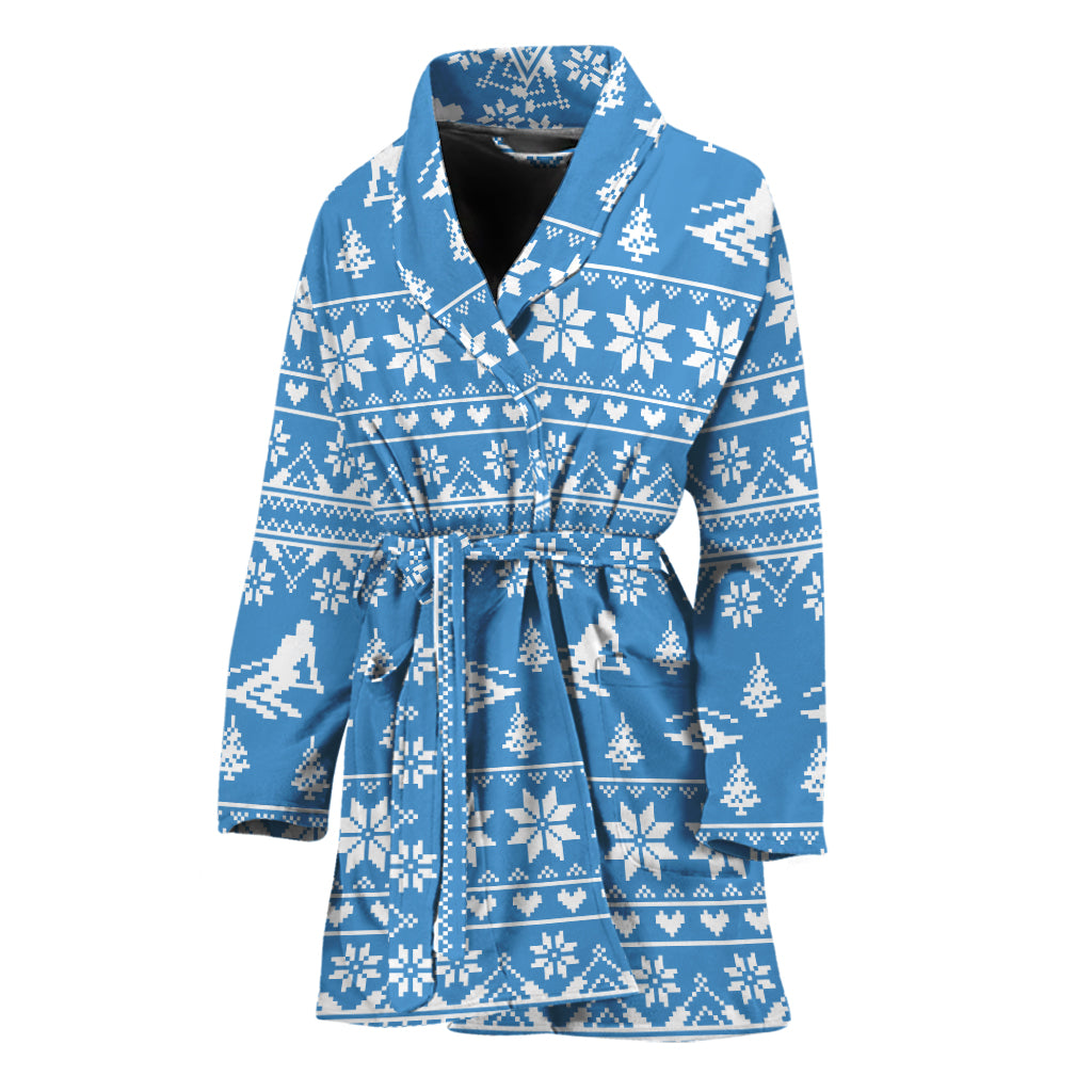 Winter Ski Knitting Pattern Print Women's Bathrobe