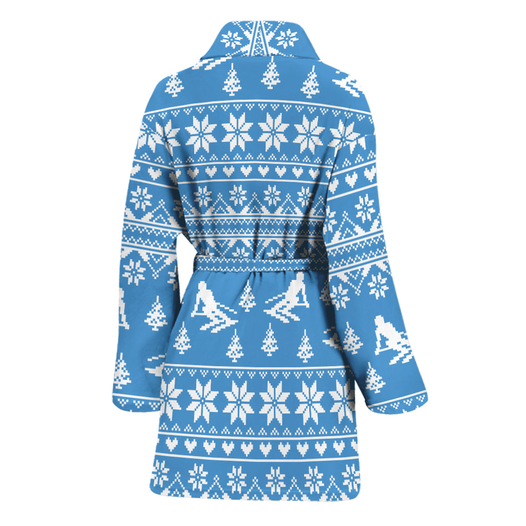 Winter Ski Knitting Pattern Print Women's Bathrobe