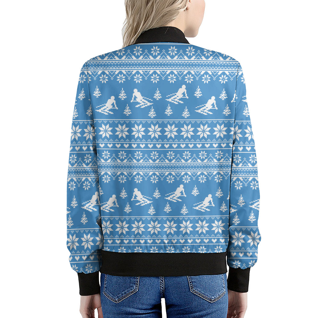 Winter Ski Knitting Pattern Print Women's Bomber Jacket