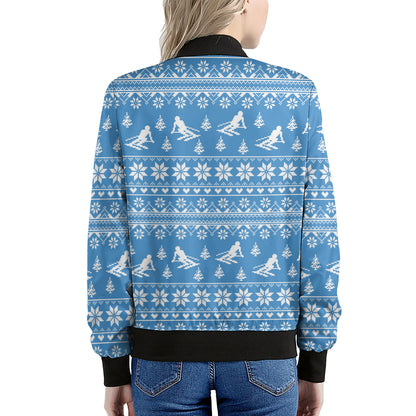 Winter Ski Knitting Pattern Print Women's Bomber Jacket