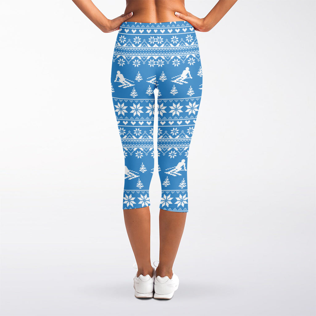 Winter Ski Knitting Pattern Print Women's Capri Leggings