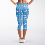 Winter Ski Knitting Pattern Print Women's Capri Leggings