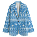 Winter Ski Knitting Pattern Print Women's Cotton Blazer