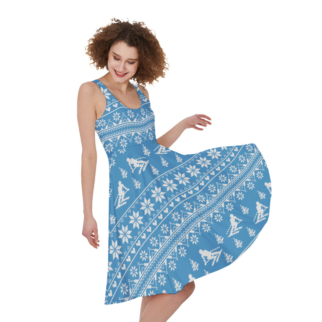 Winter Ski Knitting Pattern Print Women's Sleeveless Dress