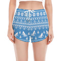 Winter Ski Knitting Pattern Print Women's Split Running Shorts