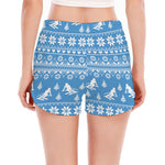Winter Ski Knitting Pattern Print Women's Split Running Shorts