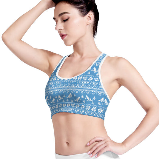 Winter Ski Knitting Pattern Print Women's Sports Bra