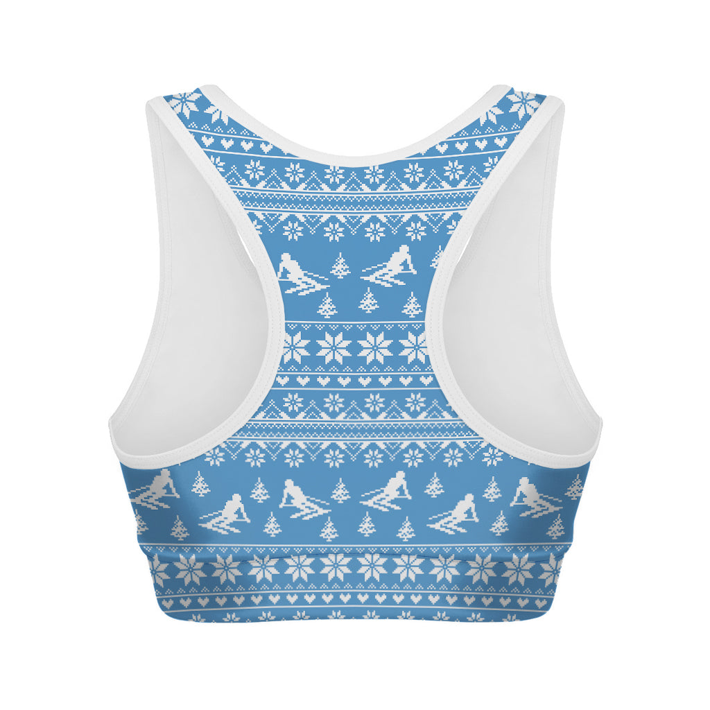 Winter Ski Knitting Pattern Print Women's Sports Bra