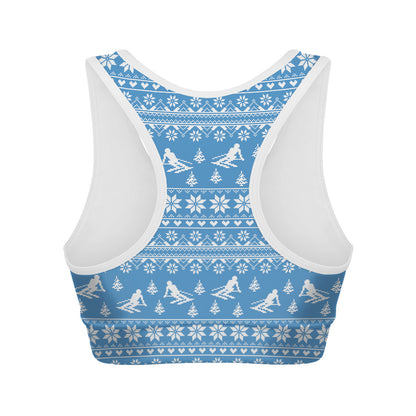 Winter Ski Knitting Pattern Print Women's Sports Bra