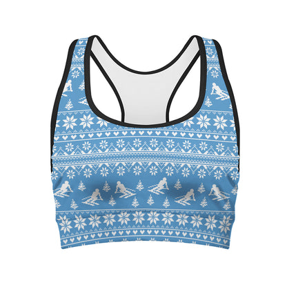 Winter Ski Knitting Pattern Print Women's Sports Bra