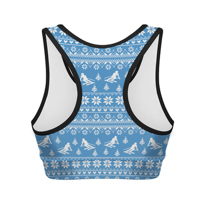 Winter Ski Knitting Pattern Print Women's Sports Bra