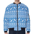 Winter Ski Knitting Pattern Print Zip Sleeve Bomber Jacket