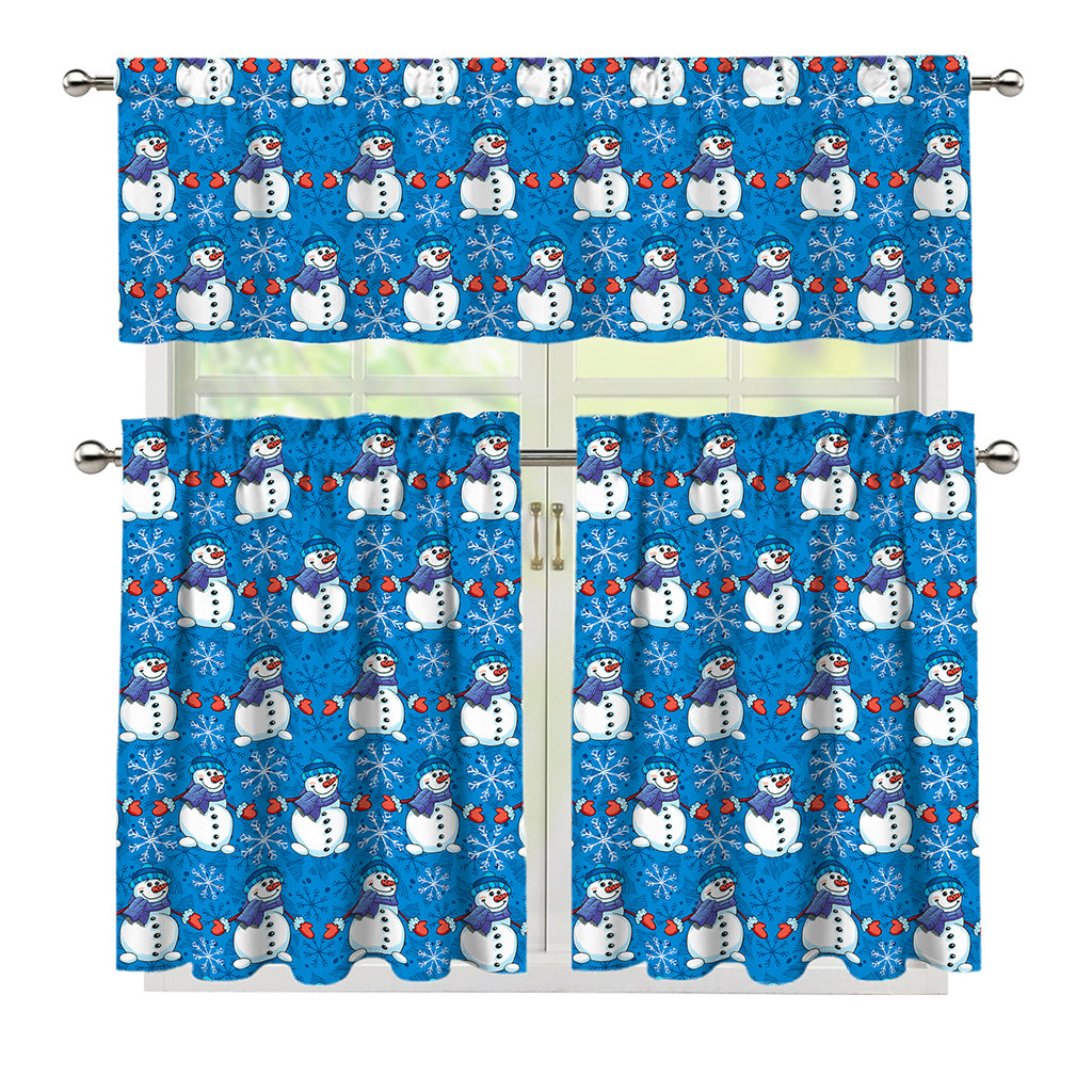 Winter Snowman Pattern Print 3 Piece Kitchen Curtains