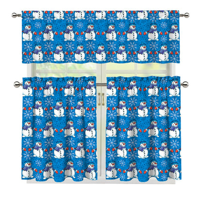 Winter Snowman Pattern Print 3 Piece Kitchen Curtains