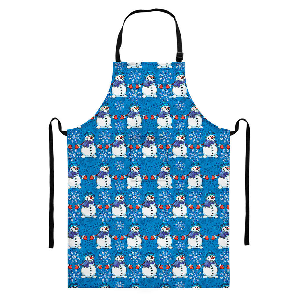 Winter Snowman Pattern Print Bib Apron With Pocket