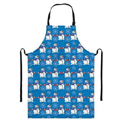 Winter Snowman Pattern Print Bib Apron With Pocket