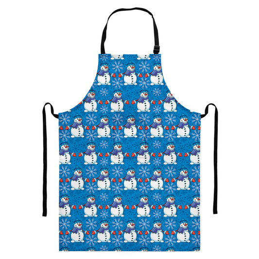 Winter Snowman Pattern Print Bib Apron With Pocket