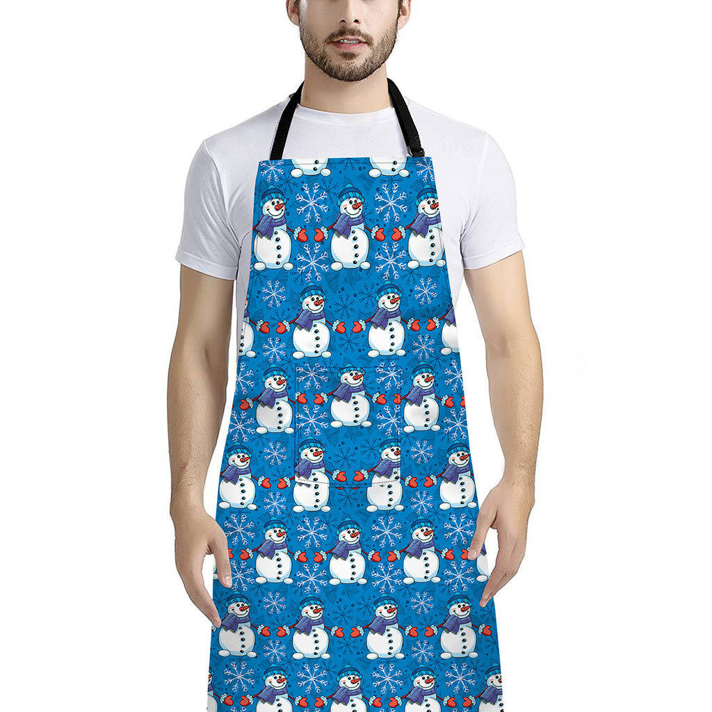 Winter Snowman Pattern Print Bib Apron With Pocket