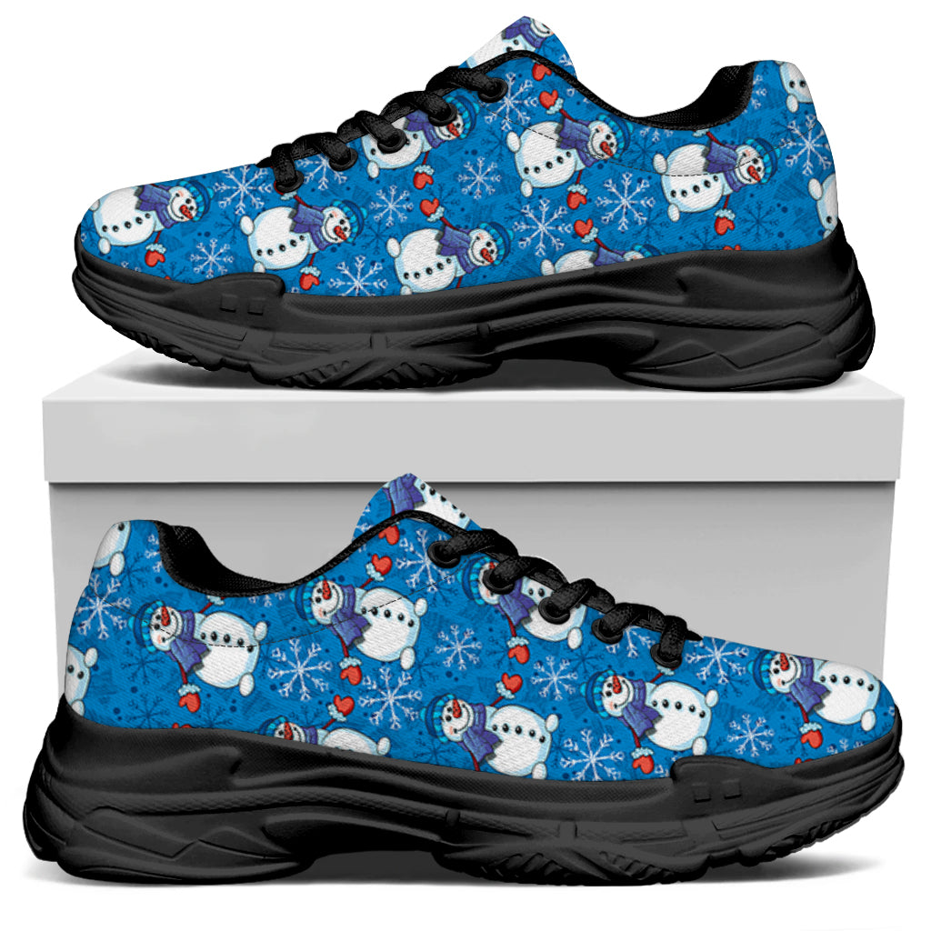 Winter Snowman Pattern Print Black Chunky Shoes