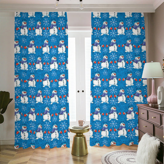 Winter Snowman Pattern Print Blackout Pencil Pleat Curtains