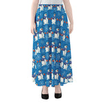 Winter Snowman Pattern Print Chiffon Maxi Skirt