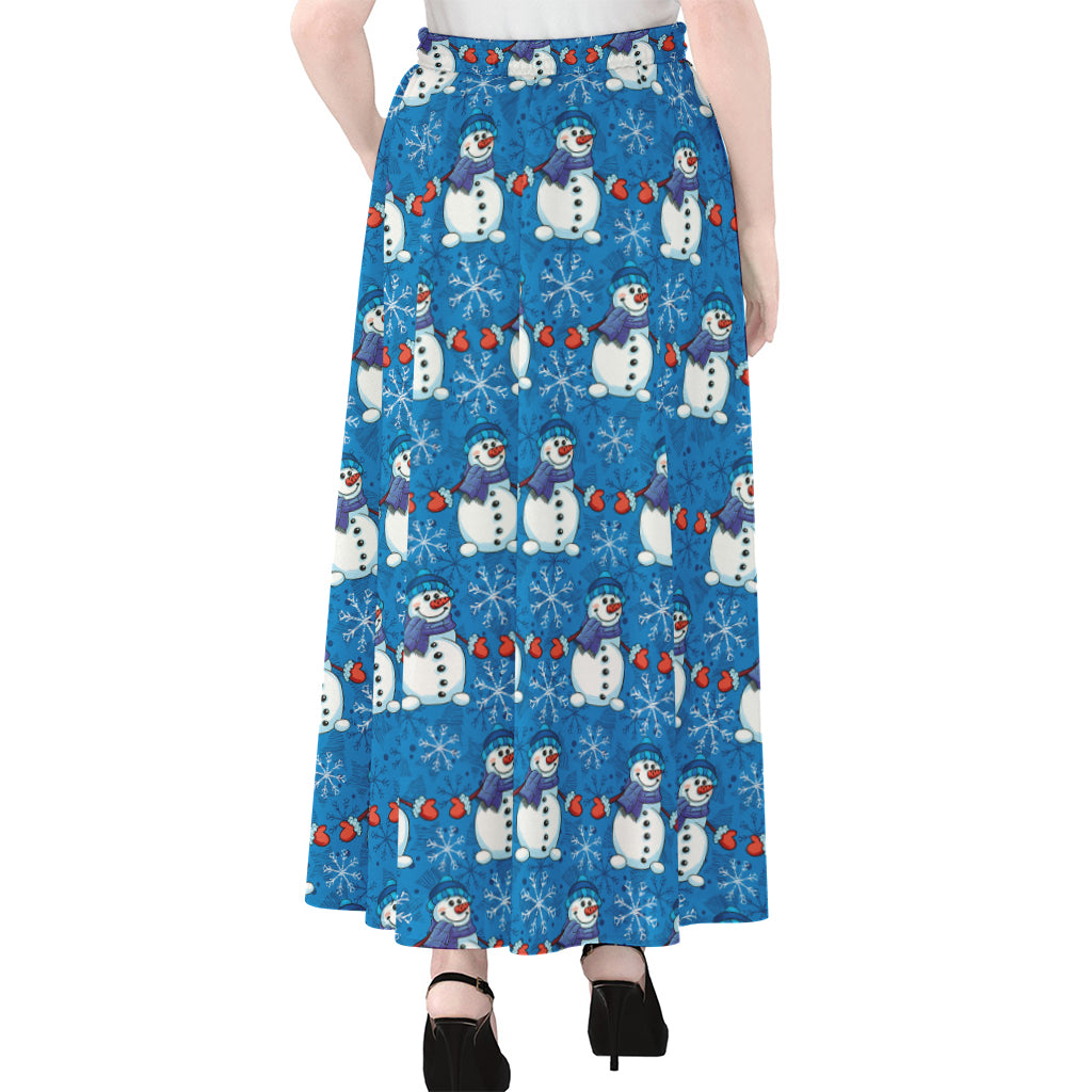 Winter Snowman Pattern Print Chiffon Maxi Skirt