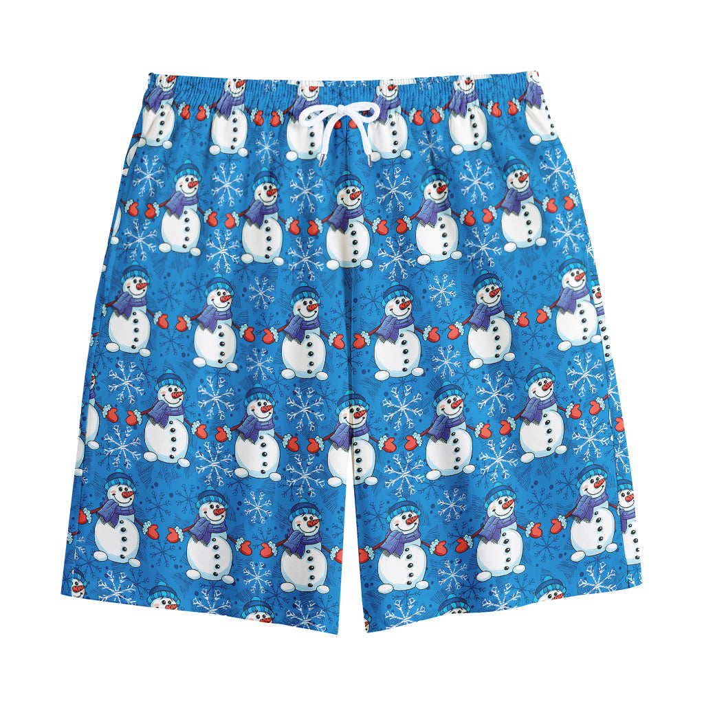 Winter Snowman Pattern Print Cotton Shorts