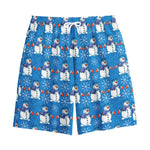 Winter Snowman Pattern Print Cotton Shorts