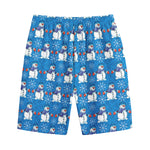 Winter Snowman Pattern Print Cotton Shorts