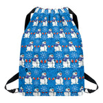 Winter Snowman Pattern Print Drawstring Backpack