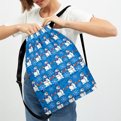 Winter Snowman Pattern Print Drawstring Backpack