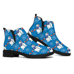 Winter Snowman Pattern Print Flat Ankle Boots