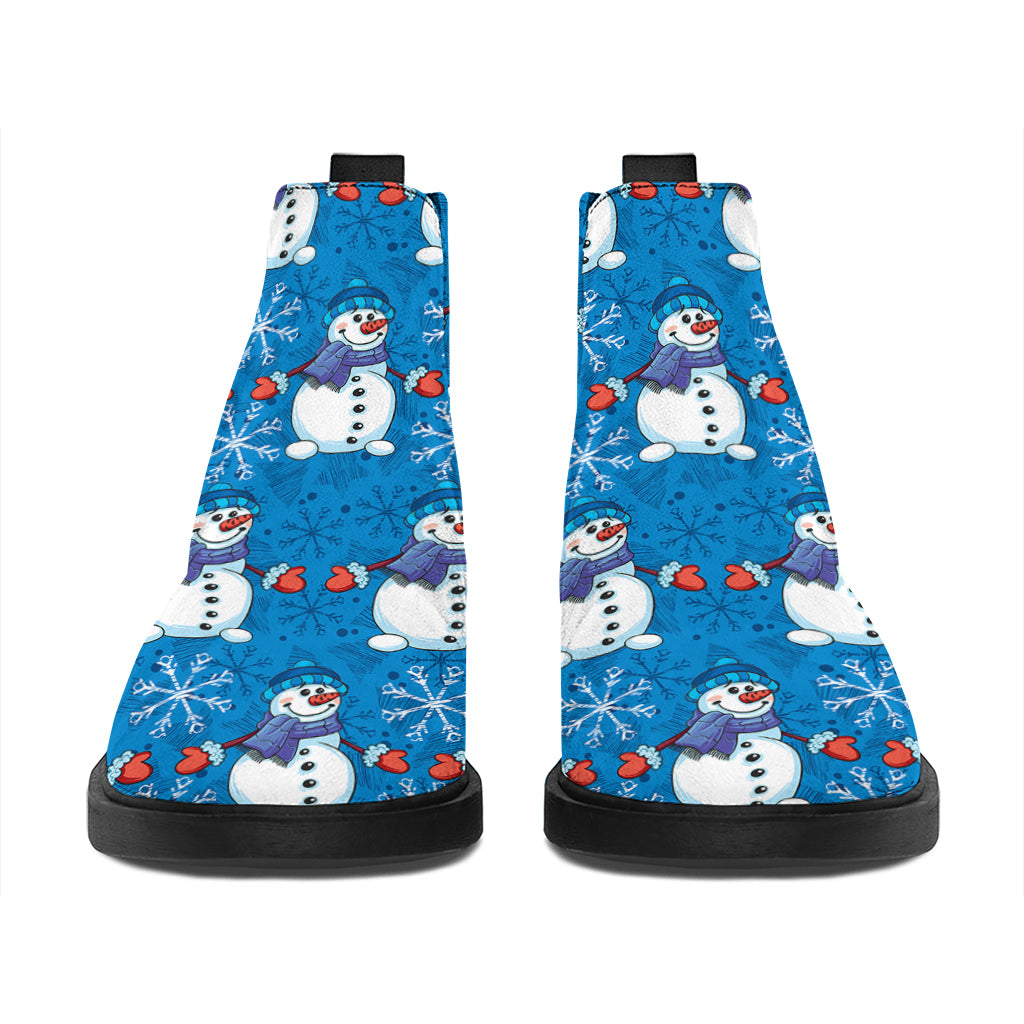 Winter Snowman Pattern Print Flat Ankle Boots