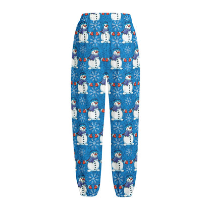 Winter Snowman Pattern Print Fleece Lined Knit Pants