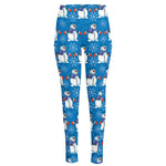 Winter Snowman Pattern Print High-Waisted Pocket Leggings
