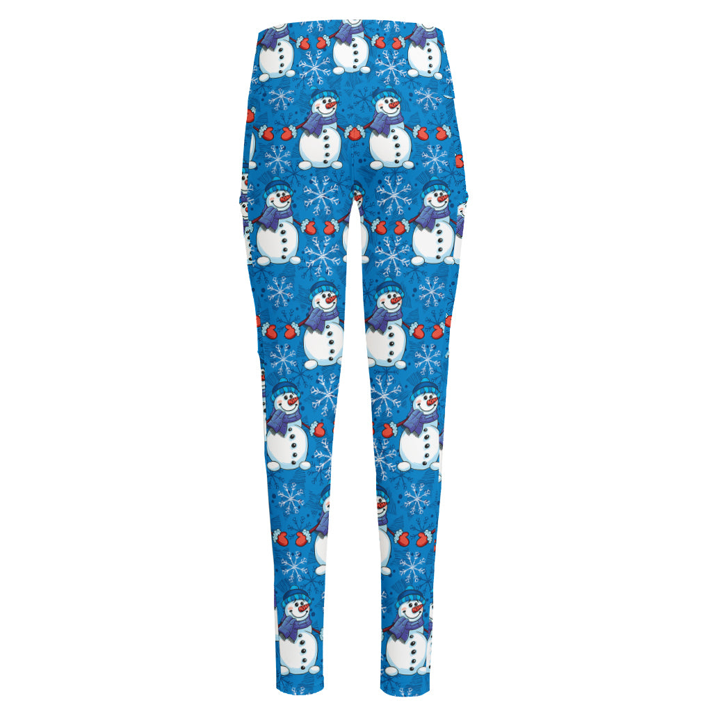 Winter Snowman Pattern Print High-Waisted Pocket Leggings
