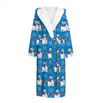 Winter Snowman Pattern Print Hooded Bathrobe