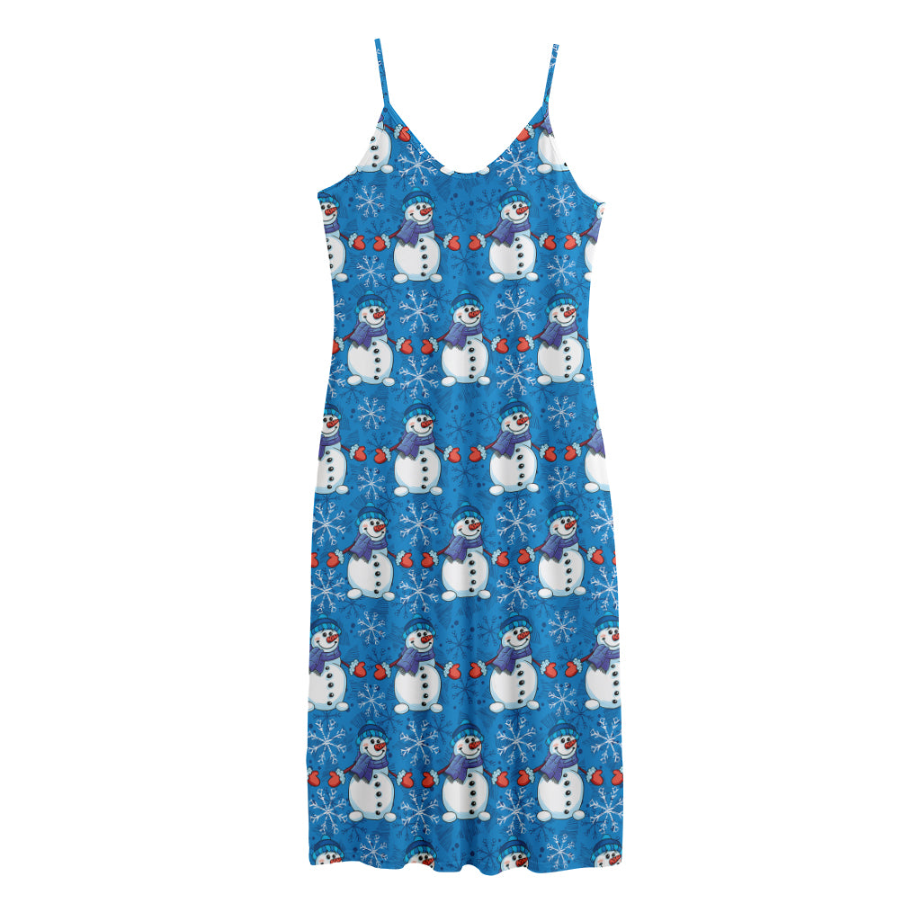 Winter Snowman Pattern Print Jersey Midi Cami Dress