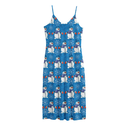 Winter Snowman Pattern Print Jersey Midi Cami Dress