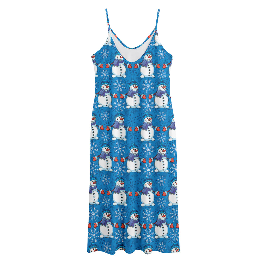 Winter Snowman Pattern Print Jersey Midi Cami Dress