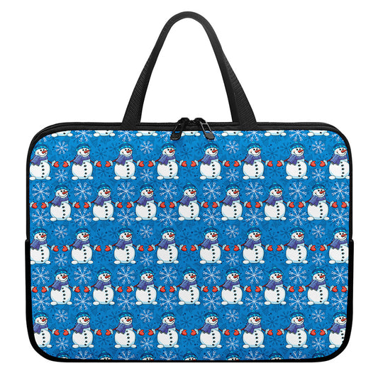 Winter Snowman Pattern Print Laptop Sleeve With Handle
