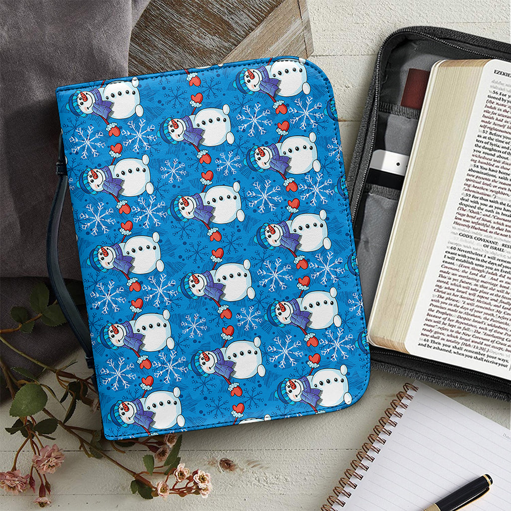 Winter Snowman Pattern Print Leather Bible Cover
