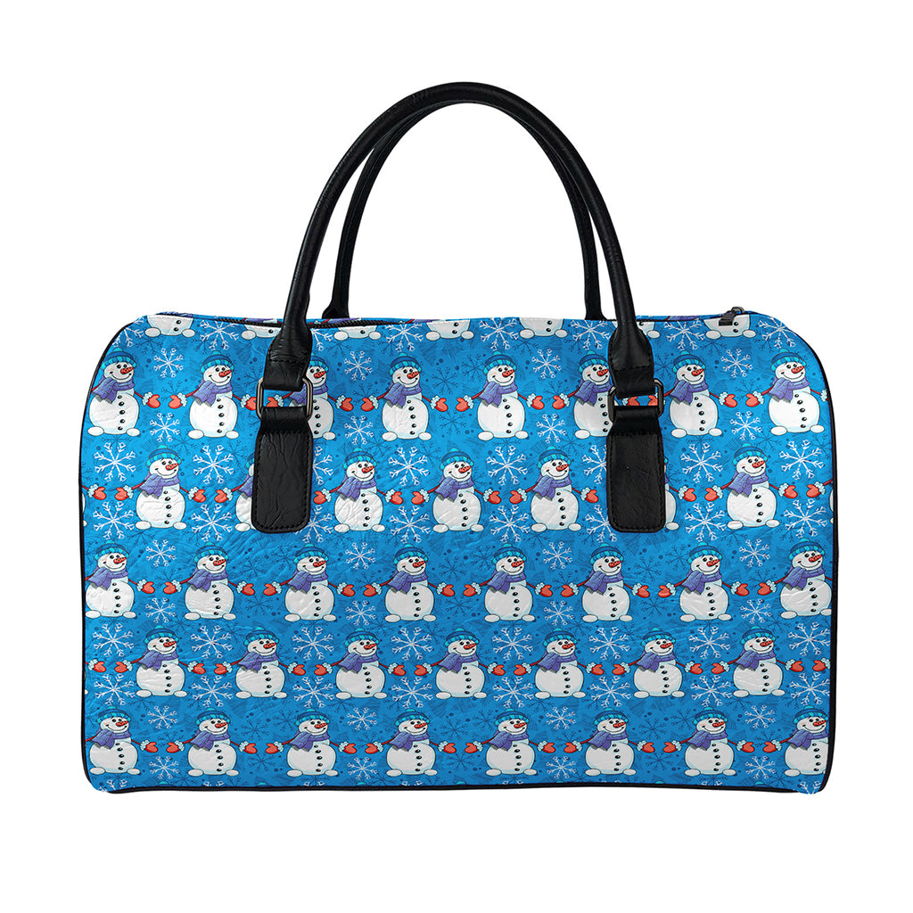 Winter Snowman Pattern Print Leather Duffle Bag