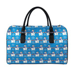Winter Snowman Pattern Print Leather Duffle Bag
