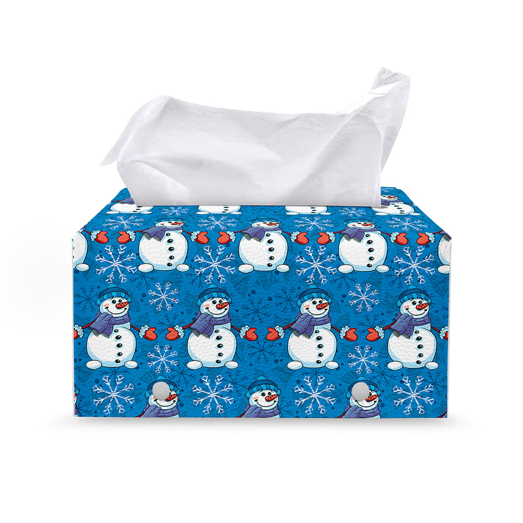 Winter Snowman Pattern Print Leather Tissue Box Cover