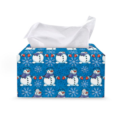 Winter Snowman Pattern Print Leather Tissue Box Cover