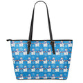 Winter Snowman Pattern Print Leather Tote Bag With Zipper